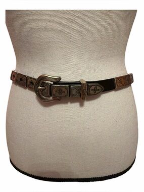 Brighton Vintage 1996 Concho Belt Size Small Black Silver Western Boho 90s